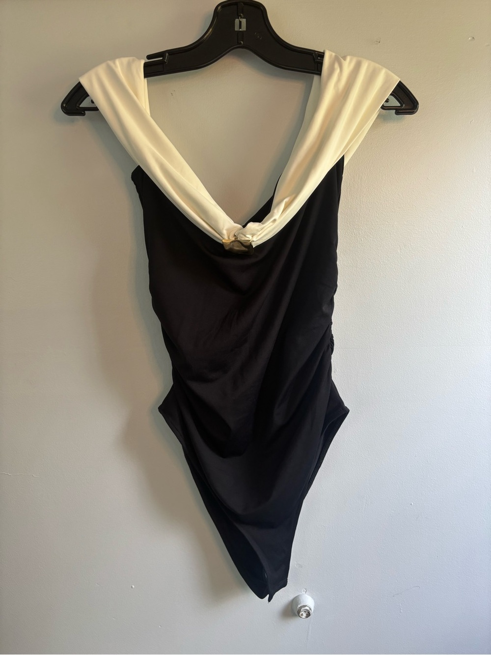 Zara Black Bodysuit with Cream Cowl Neck